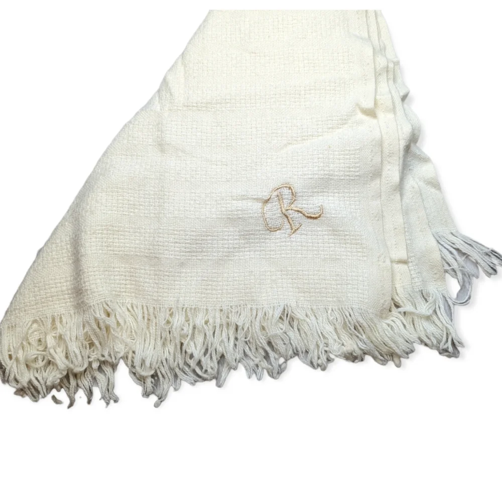 Throw Blanket in Ivory with a R Monogrammed